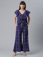 Thumbnail for Ahalyaa Navy Blue & Off-White Pure Cotton Checked Top with Palazzo