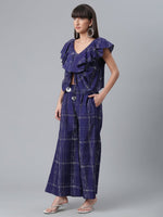 Thumbnail for Ahalyaa Navy Blue & Off-White Pure Cotton Checked Top with Palazzo