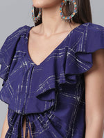Thumbnail for Ahalyaa Navy Blue & Off-White Pure Cotton Checked Top with Palazzo