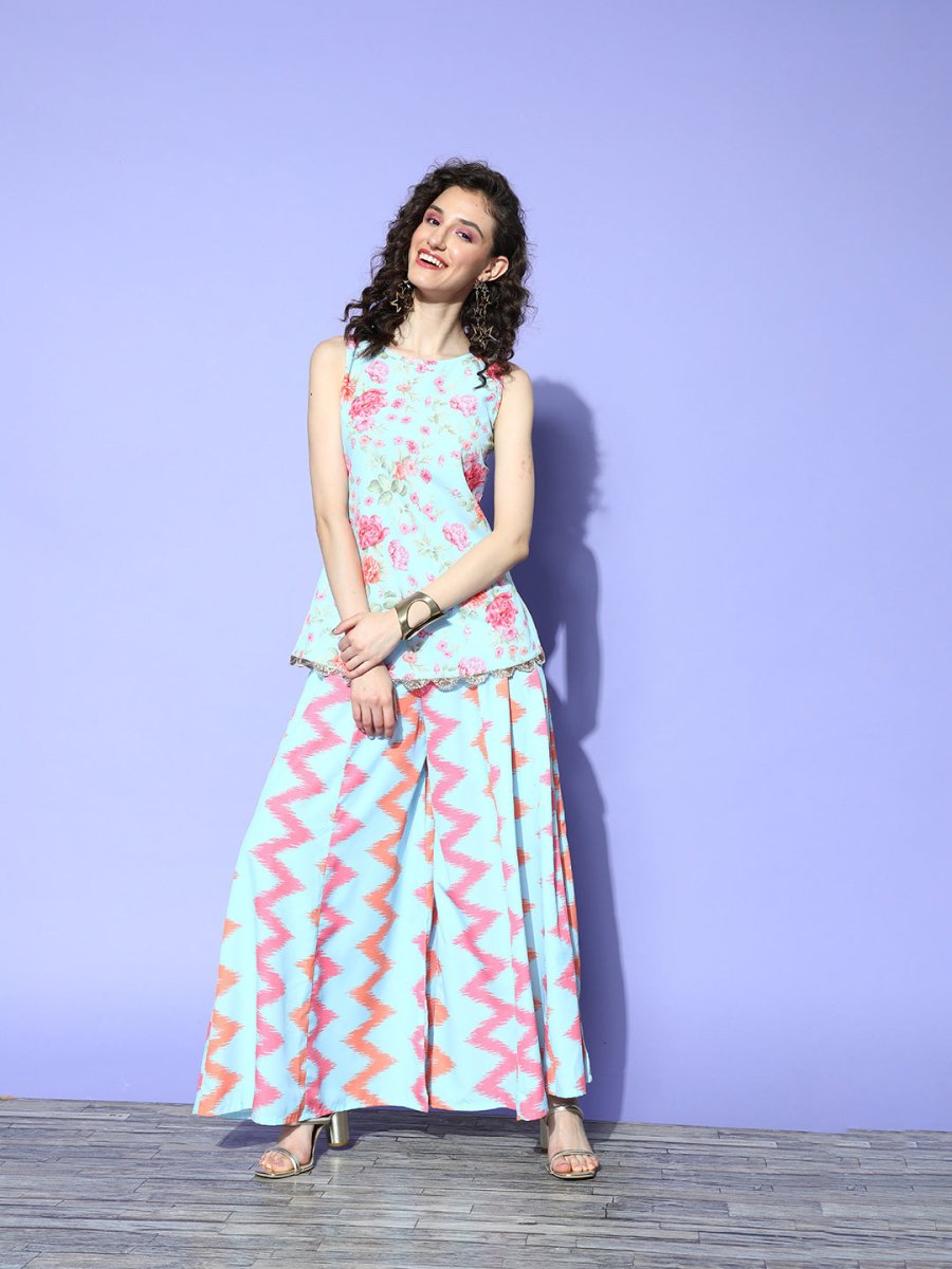 Ahalyaa Printed Top With Palazzos - Distacart