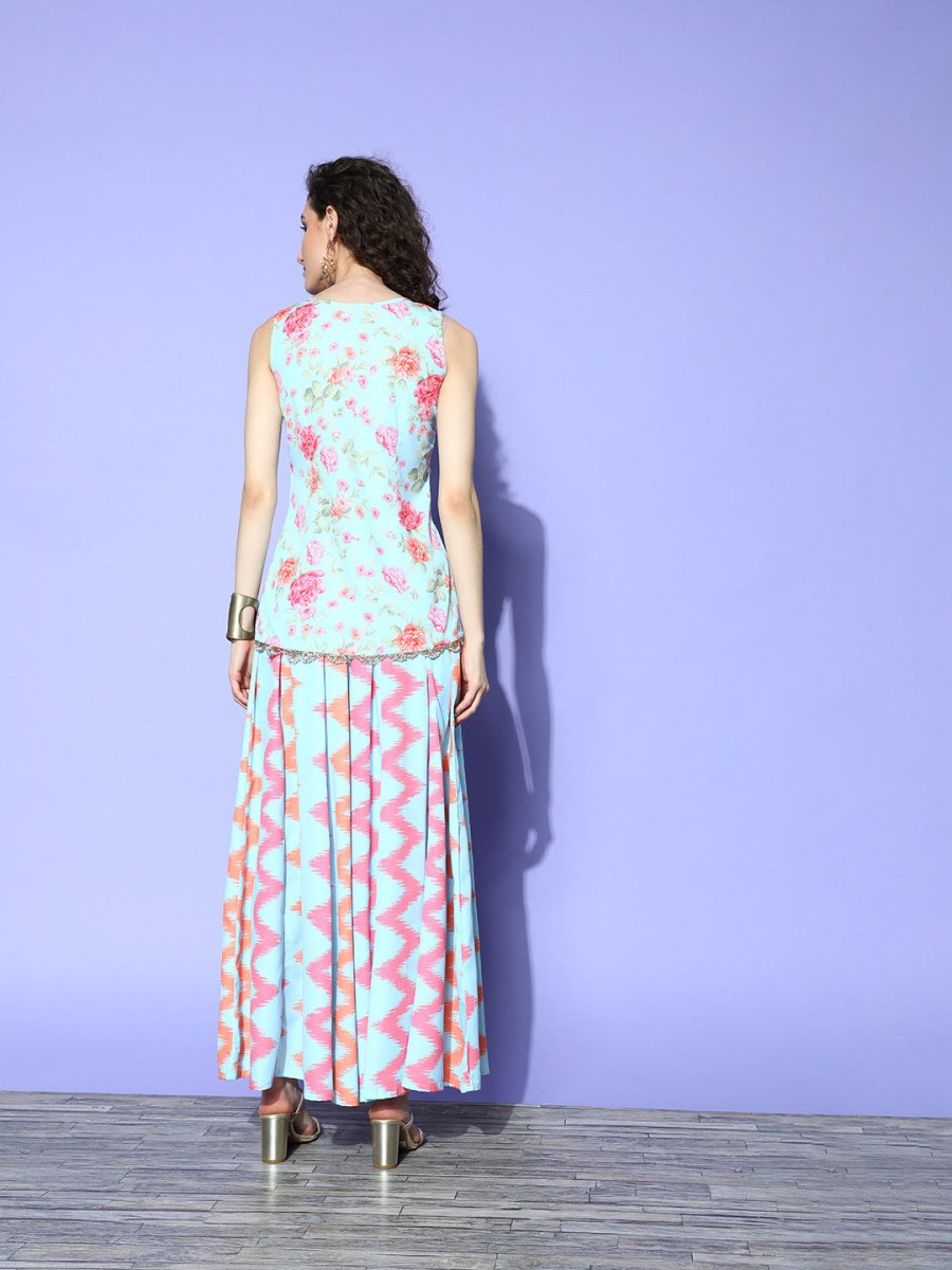 Ahalyaa Printed Top With Palazzos - Distacart