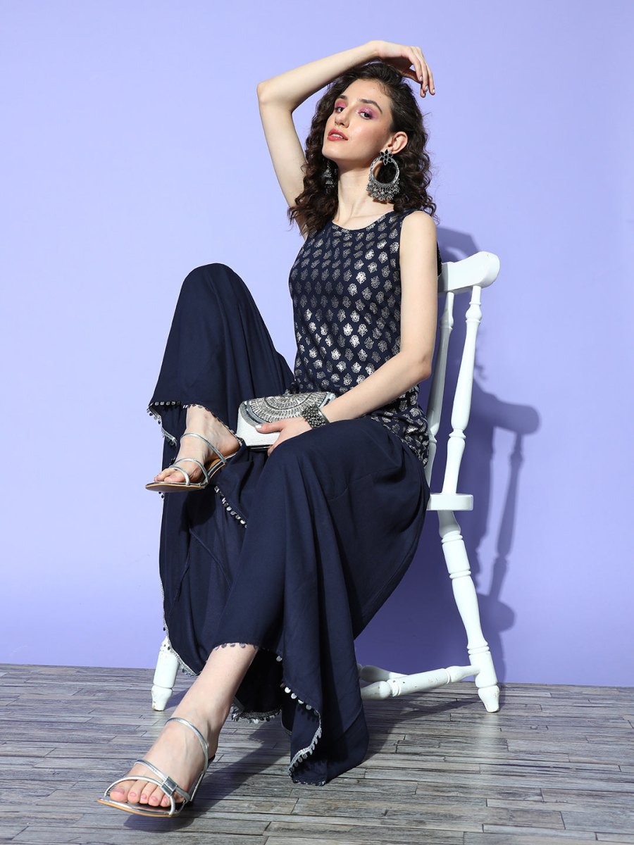 Ahalyaa Woven Design Tunic & Palazzo Co-ords - Distacart