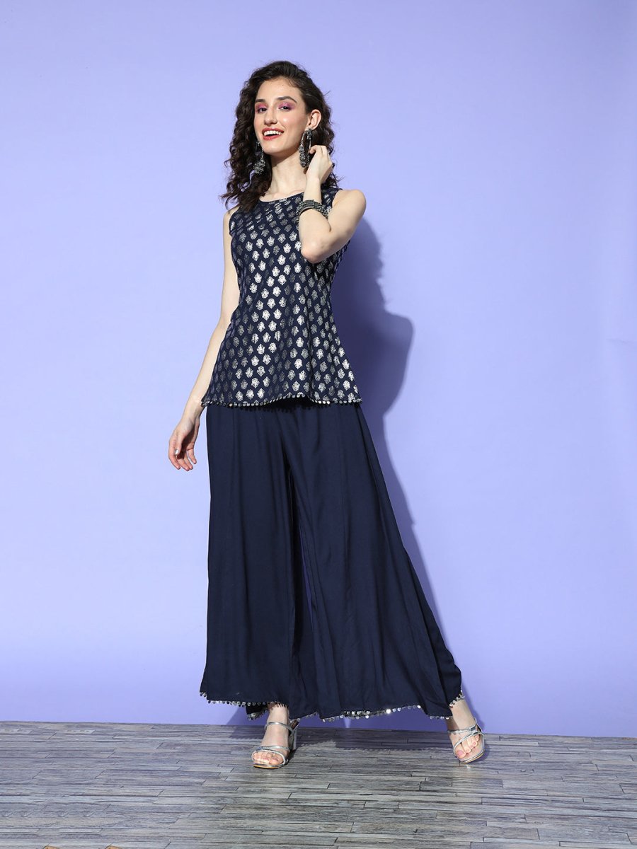 Ahalyaa Woven Design Tunic & Palazzo Co-ords - Distacart