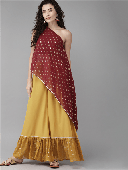 Ahalyaa Women One Shoulder Top with Palazzo Set