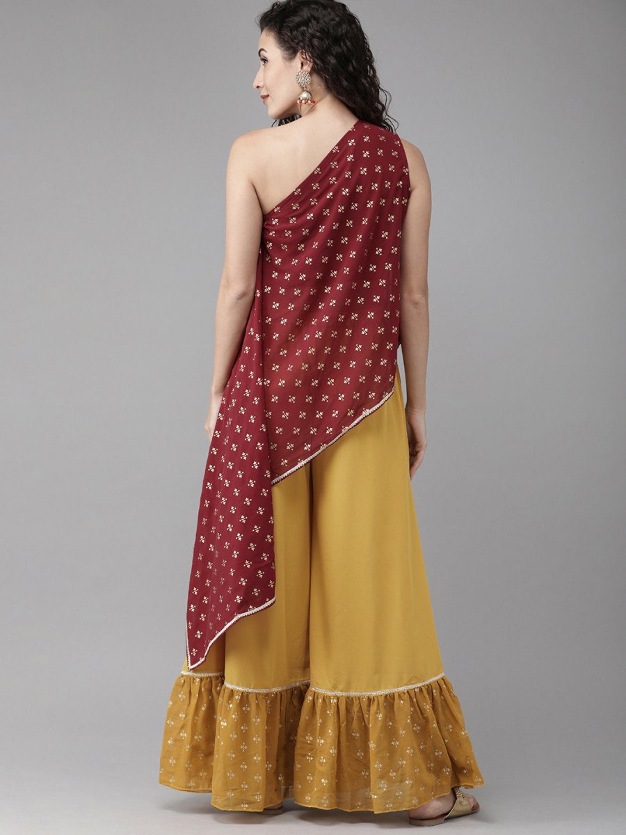Ahalyaa Women One Shoulder Top with Palazzo Set
