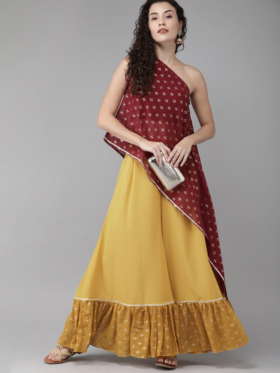 Ahalyaa Women One Shoulder Top with Palazzo Set