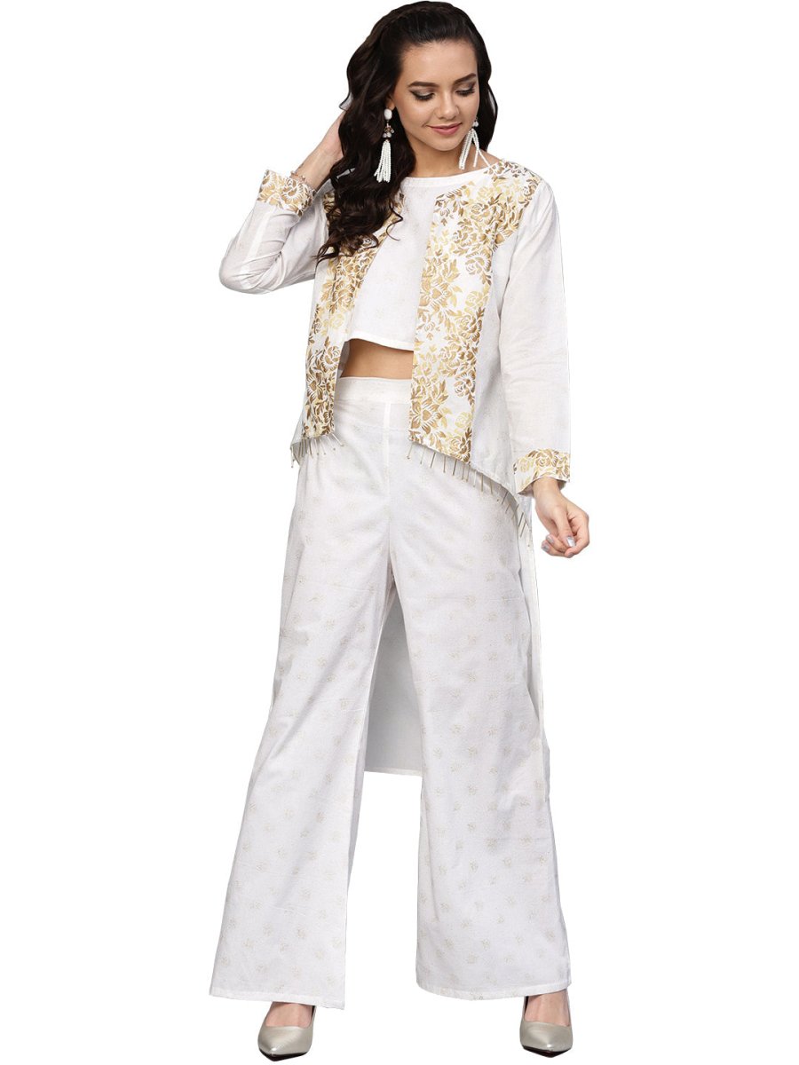 Ahalyaa Off White Straight Cotton Indowestern Set