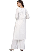 Thumbnail for Ahalyaa Off White Straight Cotton Indowestern Set