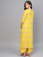 Thumbnail for Ahalyaa Yellow & Pink Printed Crop Top with Palazzos & Ethnic Jacket