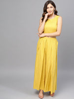Thumbnail for Ahalyaa Yellow & Pink Printed Crop Top with Palazzos & Ethnic Jacket