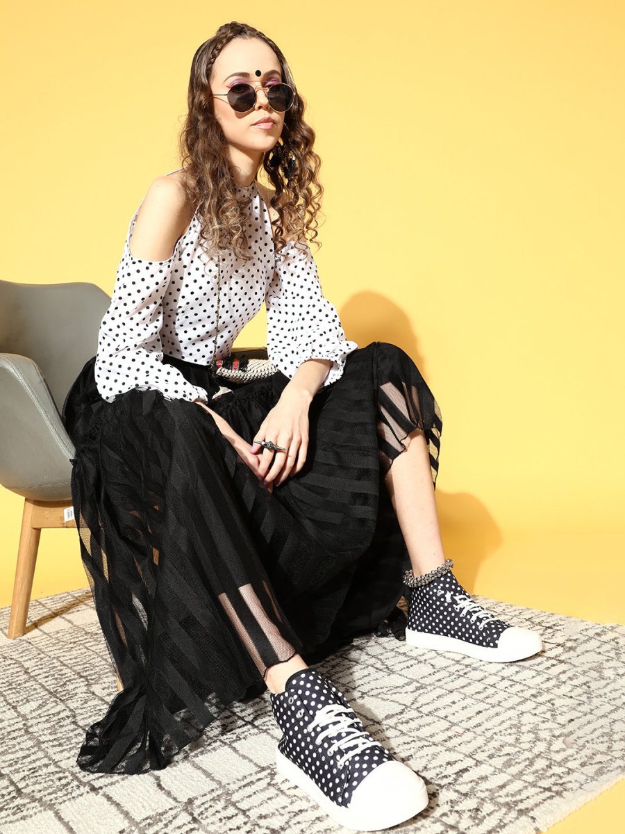 Ahalyaa Women White & Black Printed Top & Skirt - Distacart