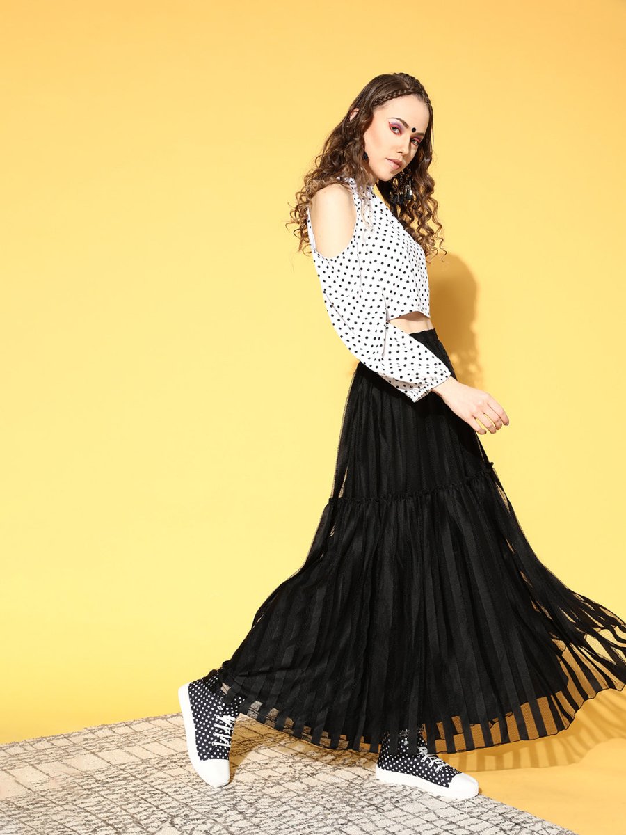 Ahalyaa Women White & Black Printed Top & Skirt - Distacart