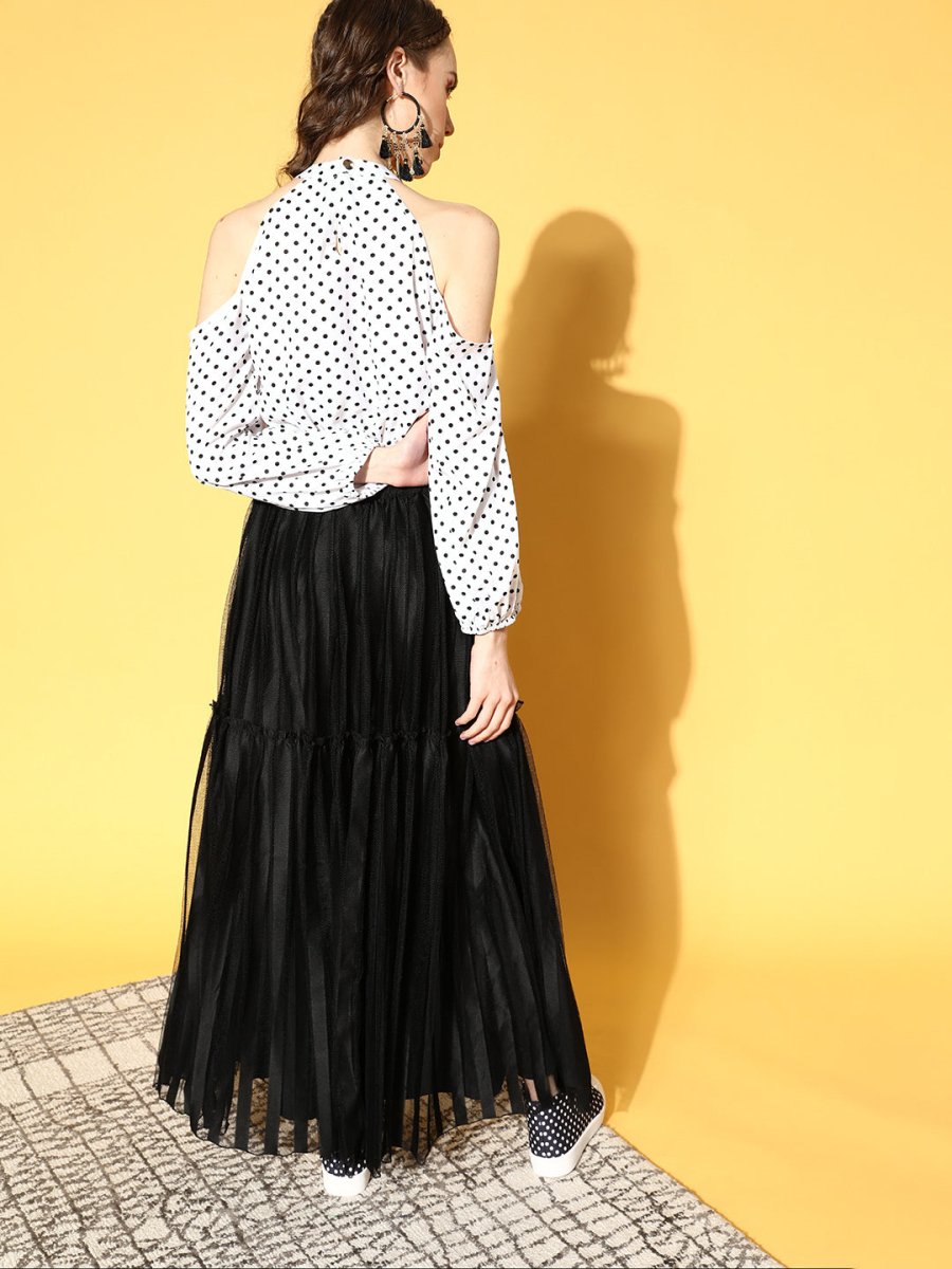 Ahalyaa Women White & Black Printed Top & Skirt - Distacart