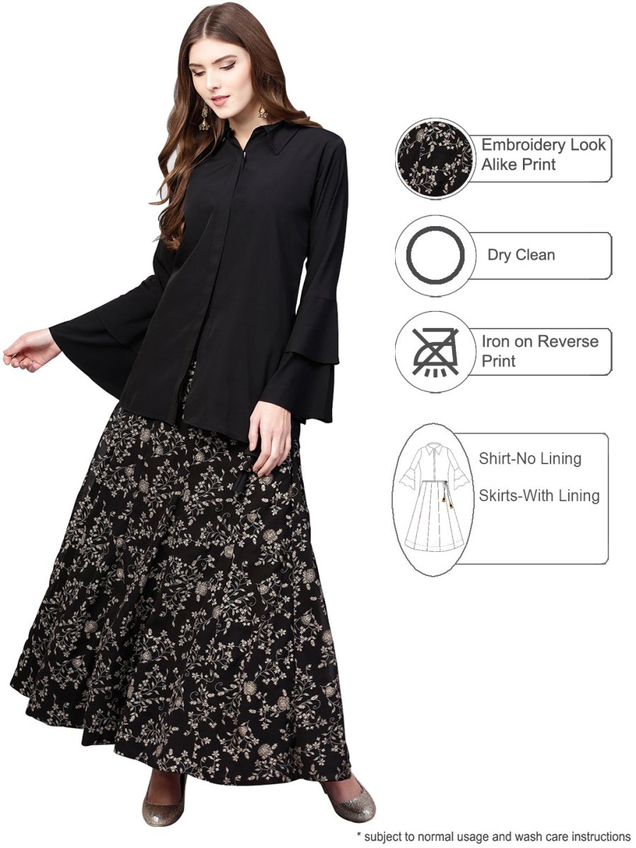Ahalyaa Indowestern Black Shirt With Skirt Set
