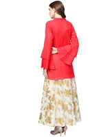 Thumbnail for Ahalyaa Indowestern Red Shirt With Off White & Gold Skirt Set