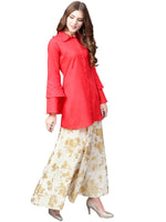 Thumbnail for Ahalyaa Indowestern Red Shirt With Off White & Gold Skirt Set