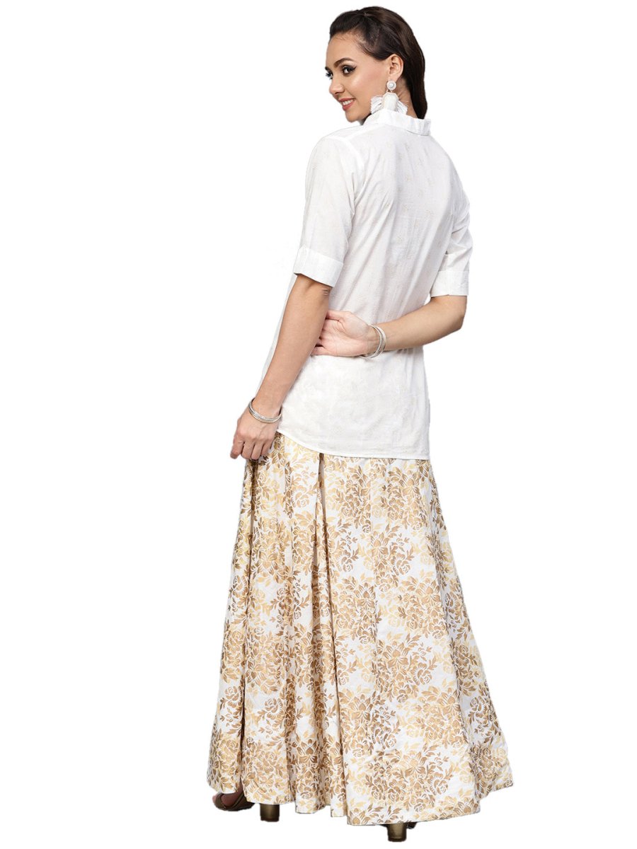 Ahalyaa White Straight Cotton Indowestern Set
