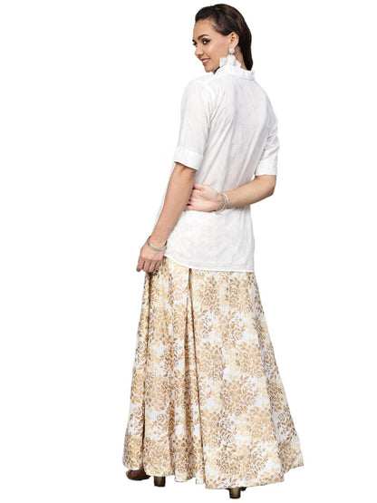 Ahalyaa White Straight Cotton Indowestern Set