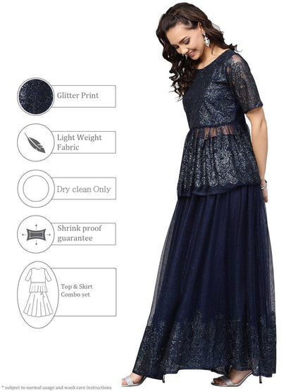 Ahalyaa Navy Blue Peplum Net Indowestern Set