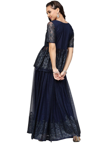 Ahalyaa Navy Blue Peplum Net Indowestern Set