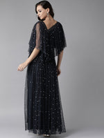 Thumbnail for Ahalyaa Women Navy Blue & Silver Foil Print Layered Top with Skirt