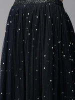 Thumbnail for Ahalyaa Women Navy Blue & Silver Foil Print Layered Top with Skirt