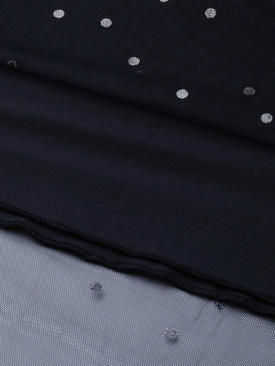 Ahalyaa Women Navy Blue & Silver Foil Print Layered Top with Skirt