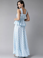Thumbnail for Ahalyaa Women Blue & White Checked Peplum Top with Skirt
