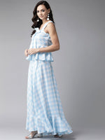 Thumbnail for Ahalyaa Women Blue & White Checked Peplum Top with Skirt