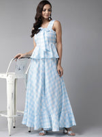 Thumbnail for Ahalyaa Women Blue & White Checked Peplum Top with Skirt