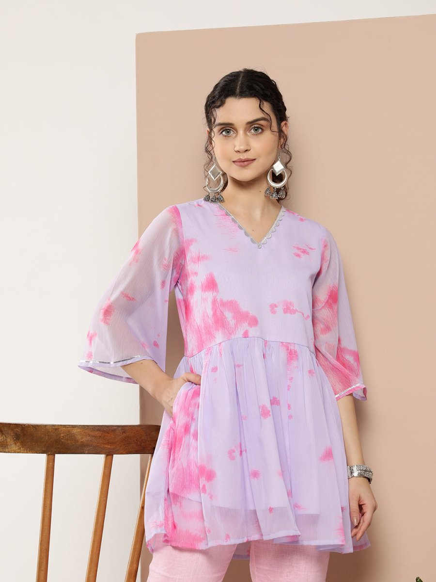 Ahalyaa Lavender & Pink Printed Tunic - Distacart