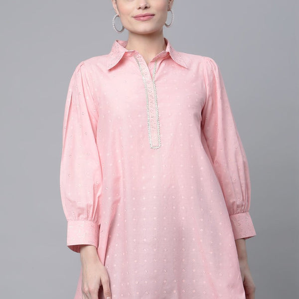 Ahalyaa Women Baby Pink Pure Cotton Printed Tunic