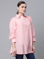 Thumbnail for Ahalyaa Women Baby Pink Pure Cotton Printed Tunic