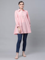 Thumbnail for Ahalyaa Women Baby Pink Pure Cotton Printed Tunic