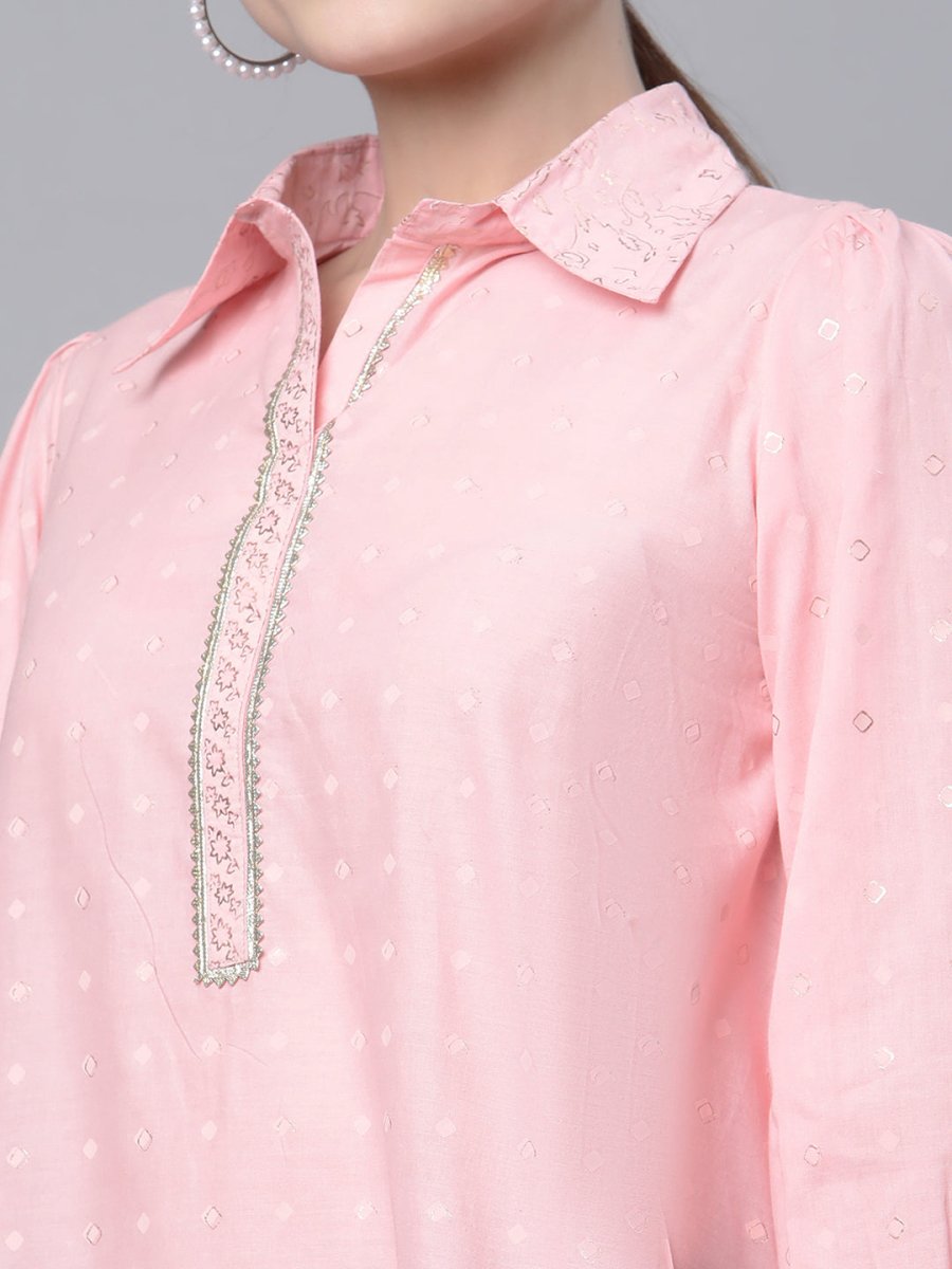 Ahalyaa Women Baby Pink Pure Cotton Printed Tunic