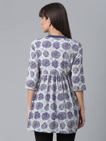 Thumbnail for Ahalyaa Women Blue & Off-White Printed Angrakha Beautiful Tunic