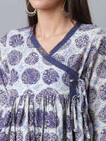 Thumbnail for Ahalyaa Women Blue & Off-White Printed Angrakha Beautiful Tunic