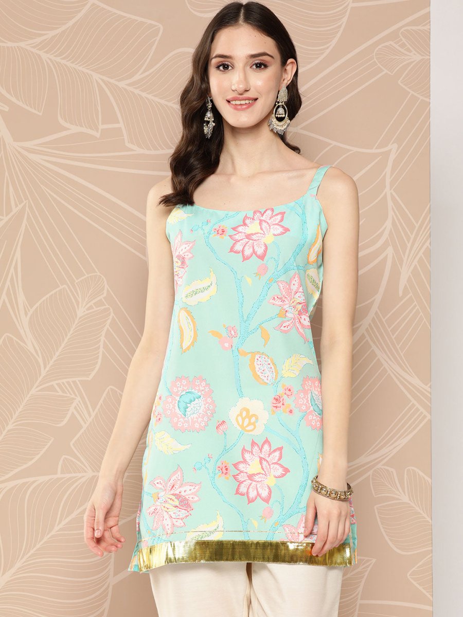 Ahalyaa Floral Print Embellished Tunic - Distacart