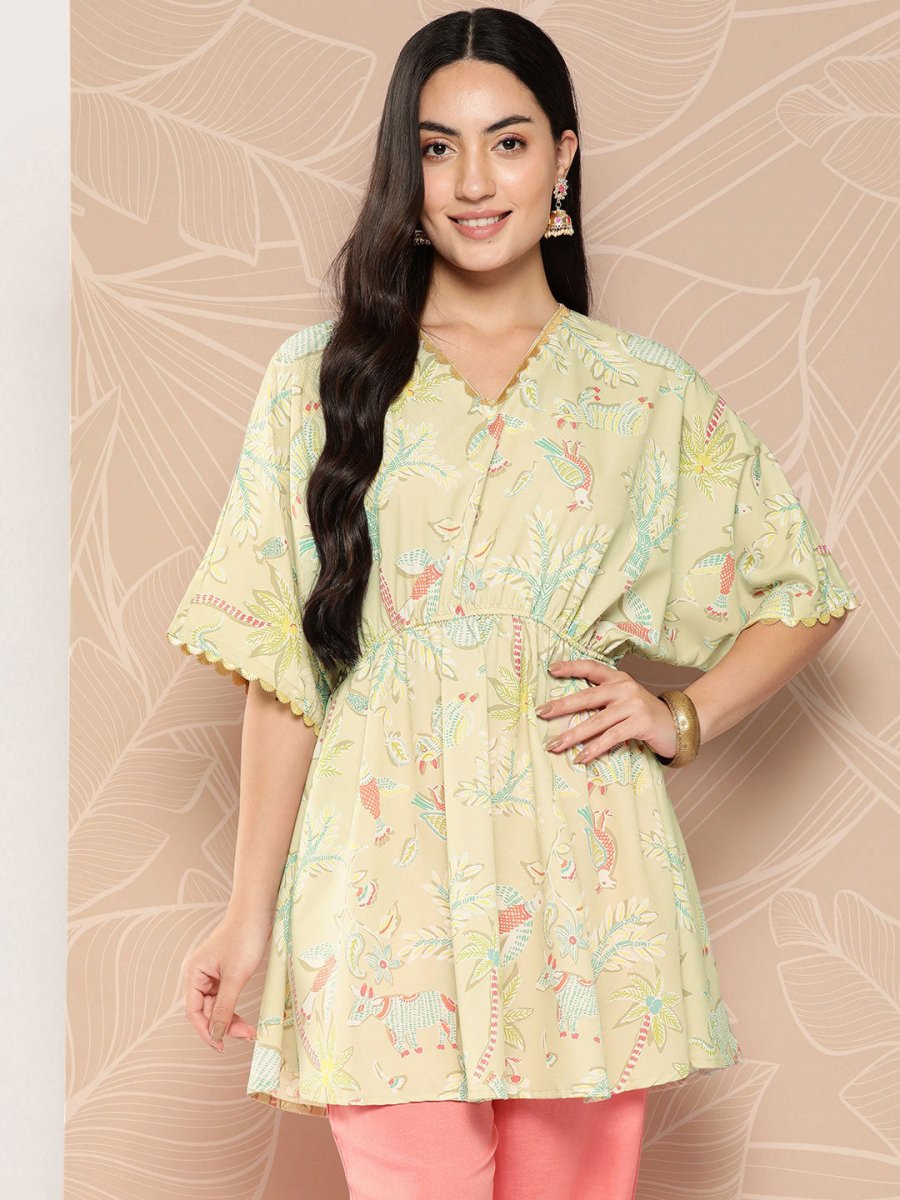 Ahalyaa Gathered Conversational Printed Tunic - Distacart