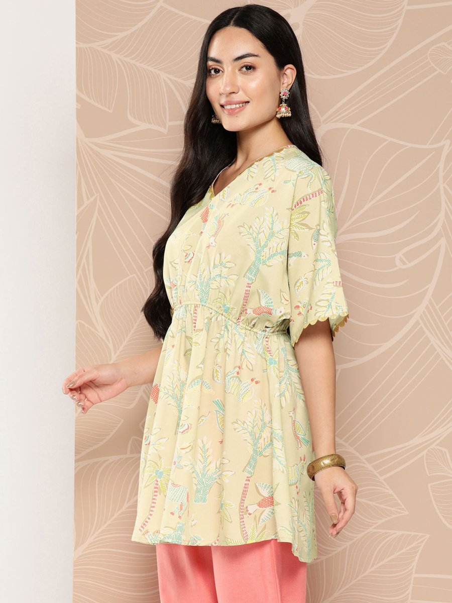 Ahalyaa Gathered Conversational Printed Tunic - Distacart