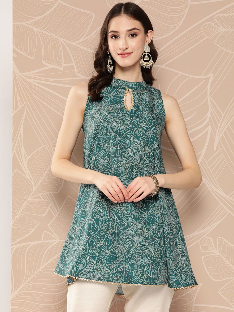 Ahalyaa Halter Neck Tropical Printed Tunic - Distacart