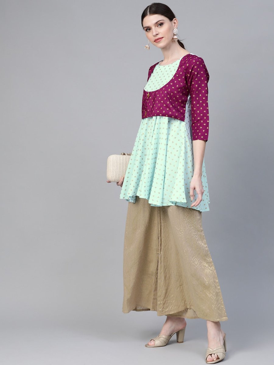 Ahalyaa Women's Blue & Purple Printed A-Line Tunic