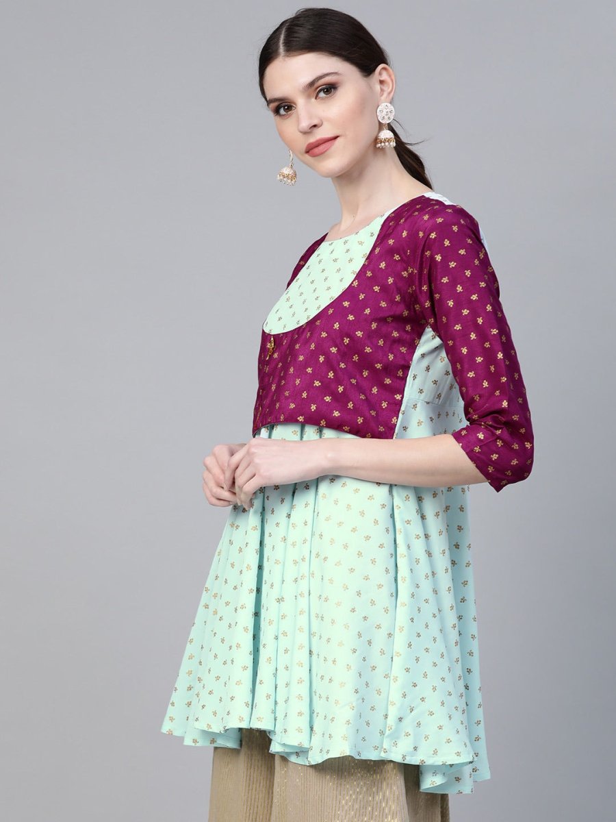 Ahalyaa Women's Blue & Purple Printed A-Line Tunic