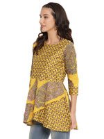 Thumbnail for Ahalyaa Mustard Printed Layerd Tunic