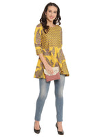Thumbnail for Ahalyaa Mustard Printed Layerd Tunic