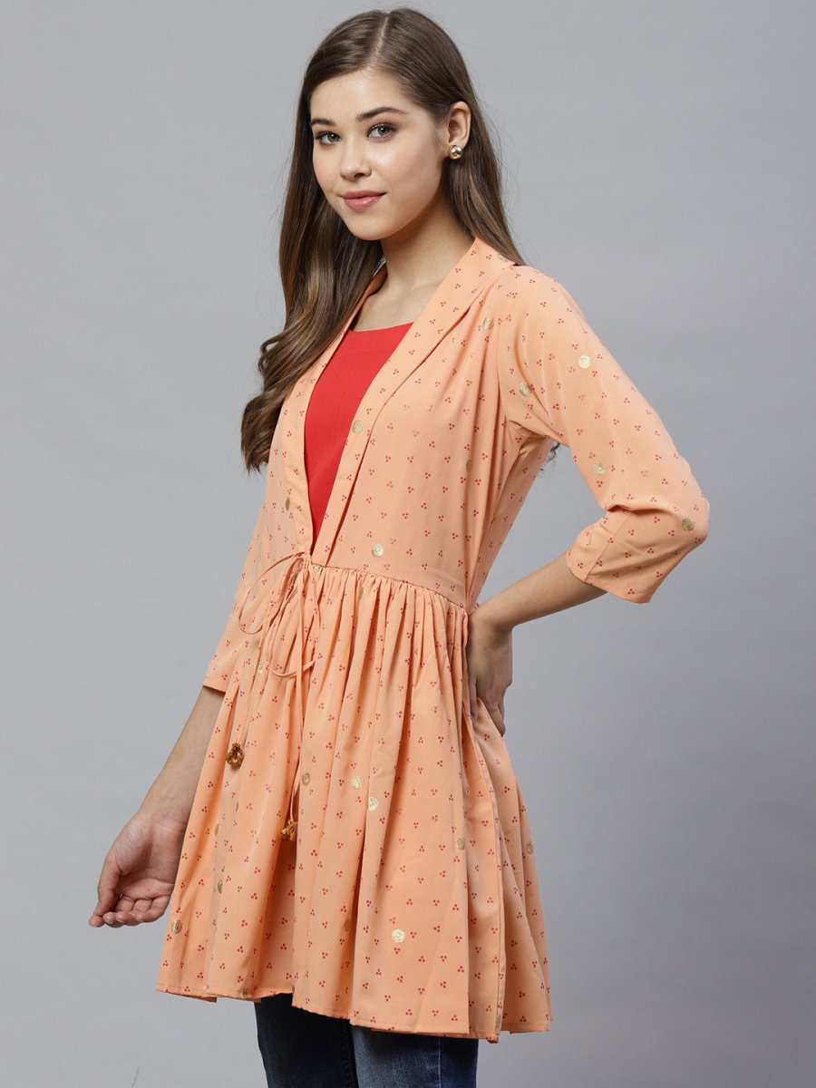 Ahalyaa Women Peach-Coloured & Red Printed Tunic