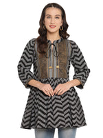 Thumbnail for Ahalyaa Stripes Printed Black Tunic