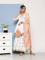 Thumbnail for Ahalyaa Women White Floral Printed Pleated Kurta with Sharara & With Dupatta - Distacart