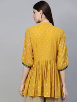 Thumbnail for Ahalyaa Women's Mustard Yellow & Green Printed A-Line Tunic