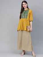 Thumbnail for Ahalyaa Women's Mustard Yellow & Green Printed A-Line Tunic